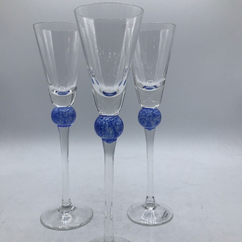Cordial Wine Glasses 2 oz 8 "‎ Tall.Blue Ball in Stem Set of 3